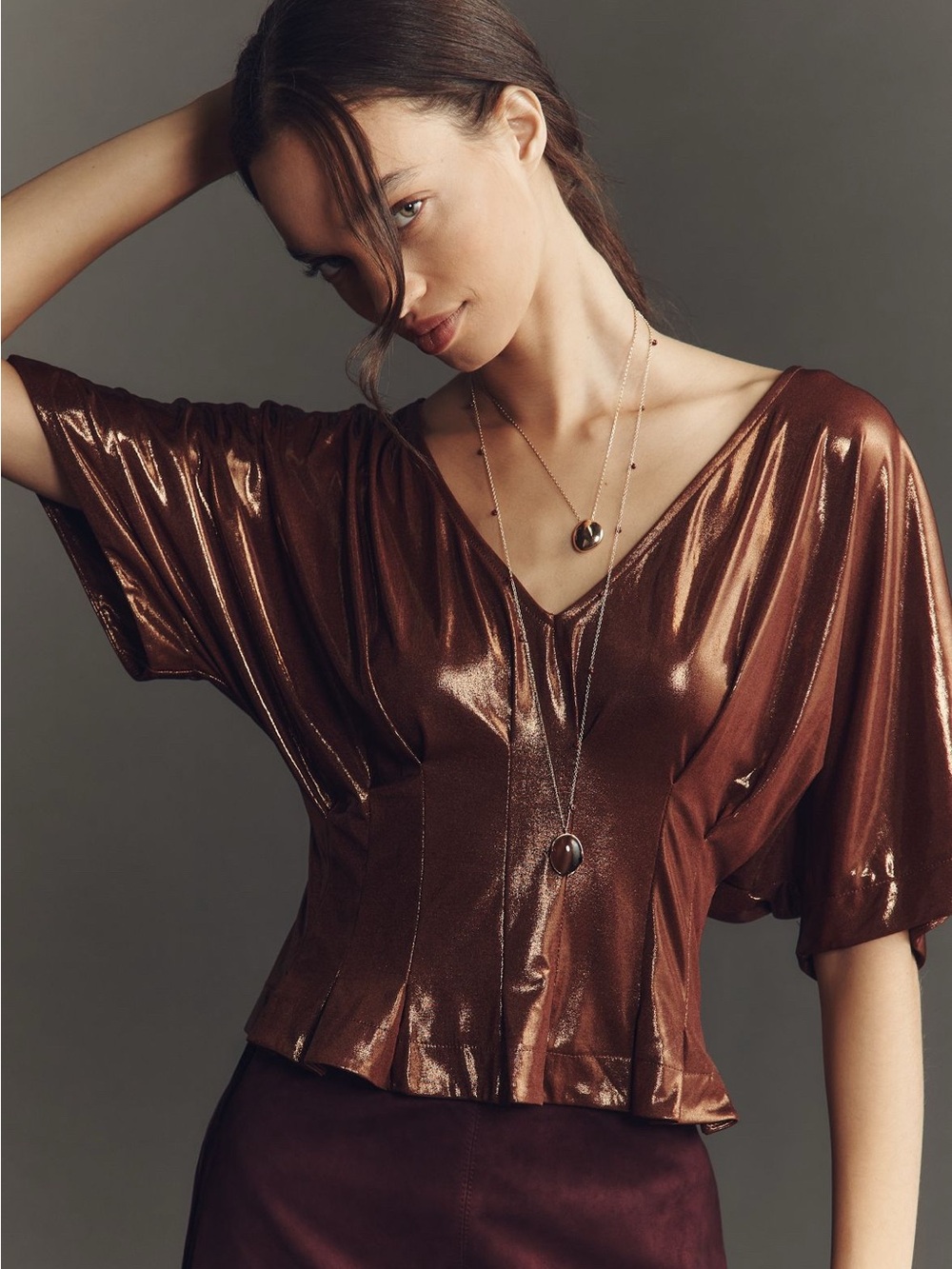 Maeve Shine Pleated Dolman Top